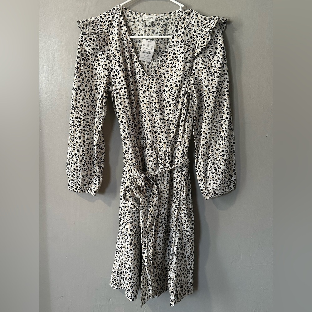 J. Crew Lightweight cotton puff-sleeve mini dress animal print with belt
